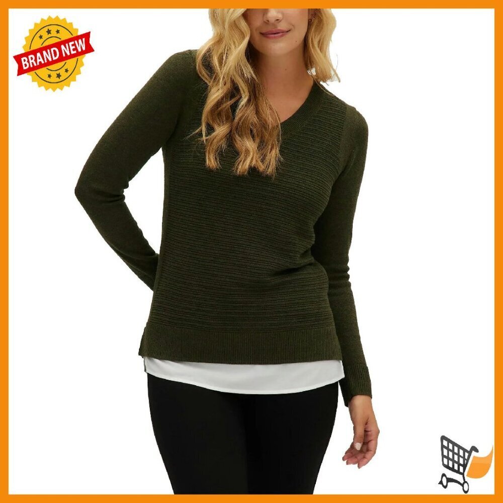 Long Sleeve V-Neck Layered Sweater, Jersey Stitch, Regular Fit
